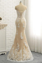 Mermaid \ Trumpet Jewel Neck Chapel Train Lace Tulle Lace Over Satin Regular Straps Formal See-Through Wedding Dresses