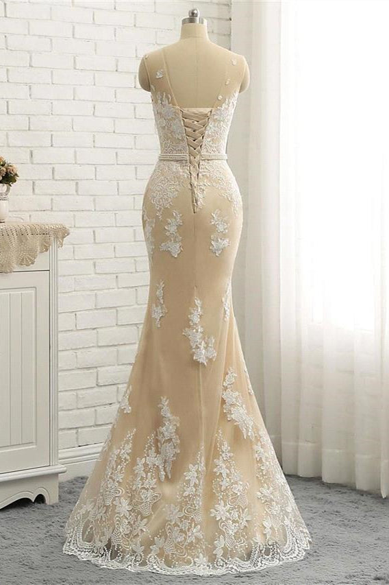 Mermaid \ Trumpet Jewel Neck Chapel Train Lace Tulle Lace Over Satin Regular Straps Formal See-Through Wedding Dresses