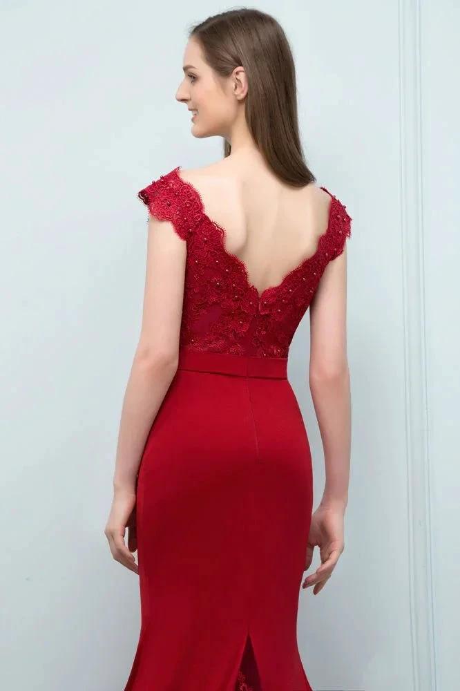 Mermaid V-neck Appliques Beads Floor Length Prom Dresses with Sash by misshow.com
