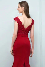 Mermaid V-neck Appliques Beads Floor Length Prom Dresses with Sash by misshow.com