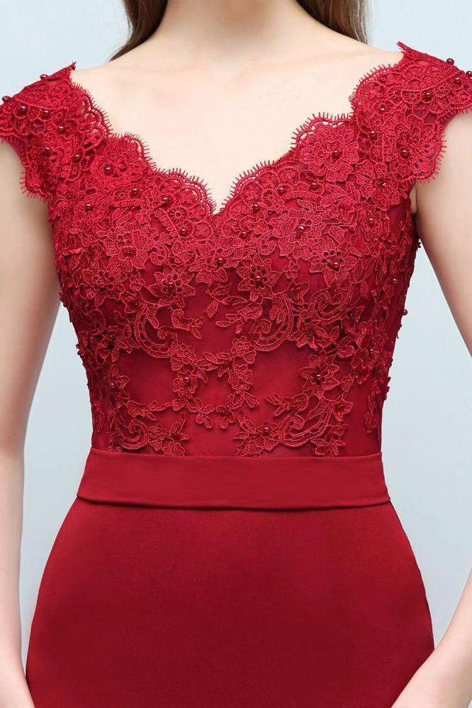 Mermaid V-neck Appliques Beads Floor Length Prom Dresses with Sash by misshow.com