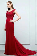 Mermaid V-neck Appliques Beads Floor Length Prom Dresses with Sash by misshow.com