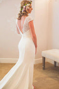 Mermaid V-Neck Court Train Low Cut Satin Wedding Dress with Lace WD279 by pgmdress