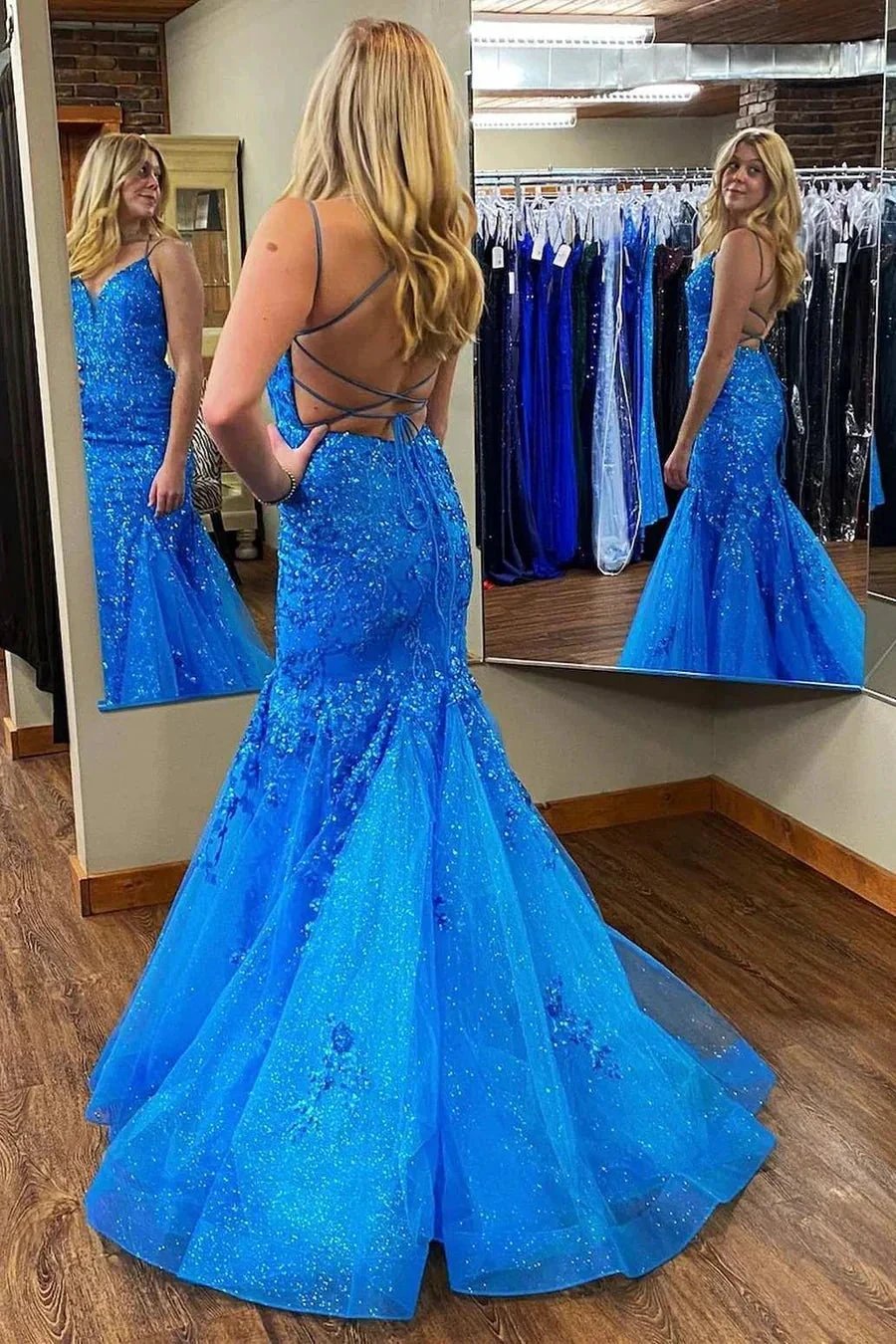Zadie | Mermaid V Neck Sequins Lace Long Prom Dresses with Appliques by KissProm