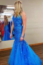 Zadie | Mermaid V Neck Sequins Lace Long Prom Dresses with Appliques by KissProm
