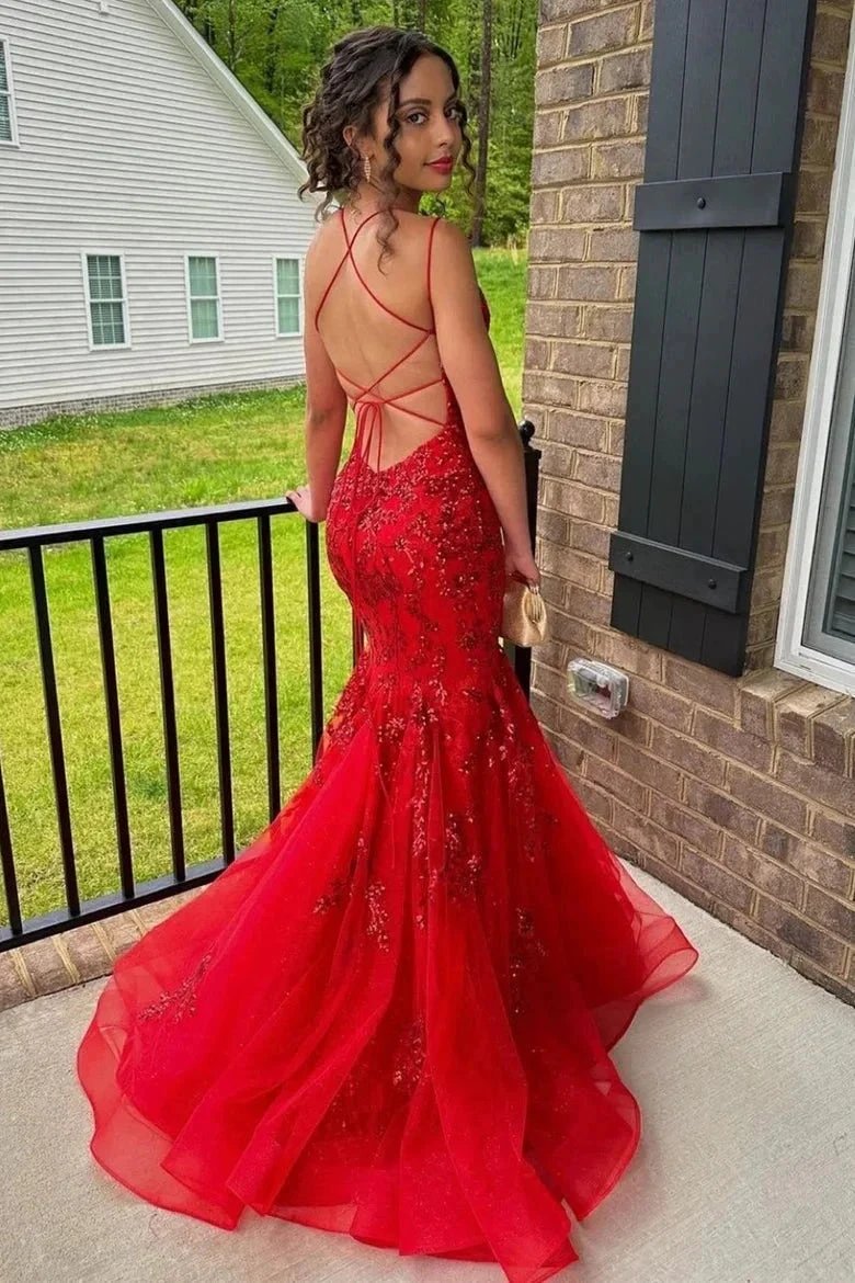 Zadie | Mermaid V Neck Sequins Lace Long Prom Dresses with Appliques by KissProm