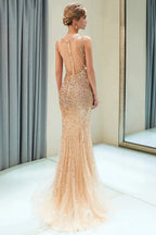 Mermaid V-neck Sleeveless Crystals Beading Long Evening Dresses by BIZTUNNEL