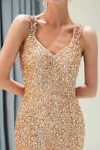 Mermaid V-neck Sleeveless Crystals Beading Long Evening Dresses by BIZTUNNEL