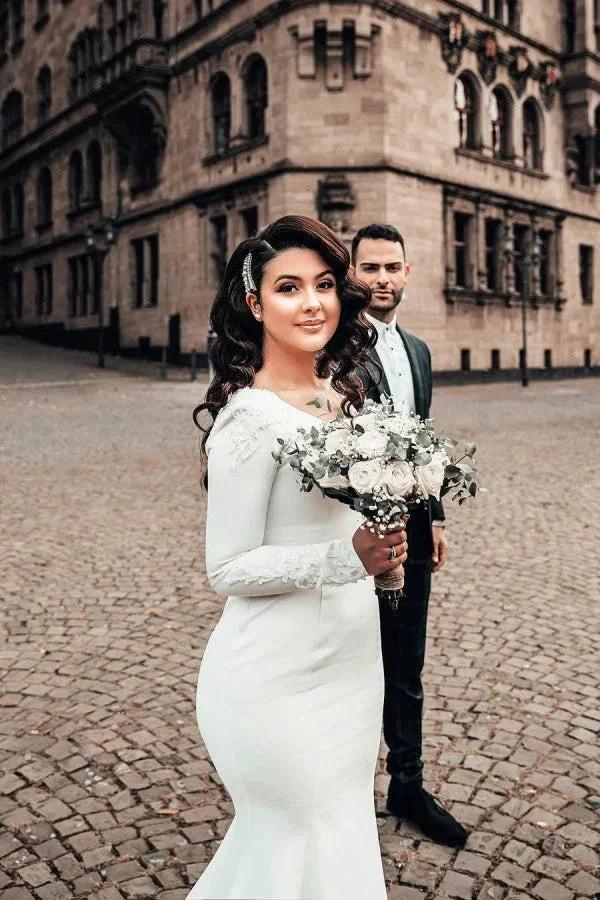 Mermaid Wedding Dress Long Sleeves Bridal Wears by misshow.com