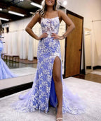 Aubrie |Mermaid Spaghetti Straps Lace Tulle Prom Dress with Slit by KissProm