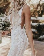 Mermaid/Trumpet Deep V-neck Lace Boho Wedding Dress Bridal Gown WD524 by pgmdress