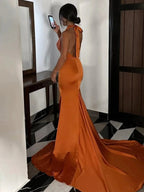Merritt | Halter Sleeveless Satin Pleated Mermaid Prom Dress with Train by KissProm