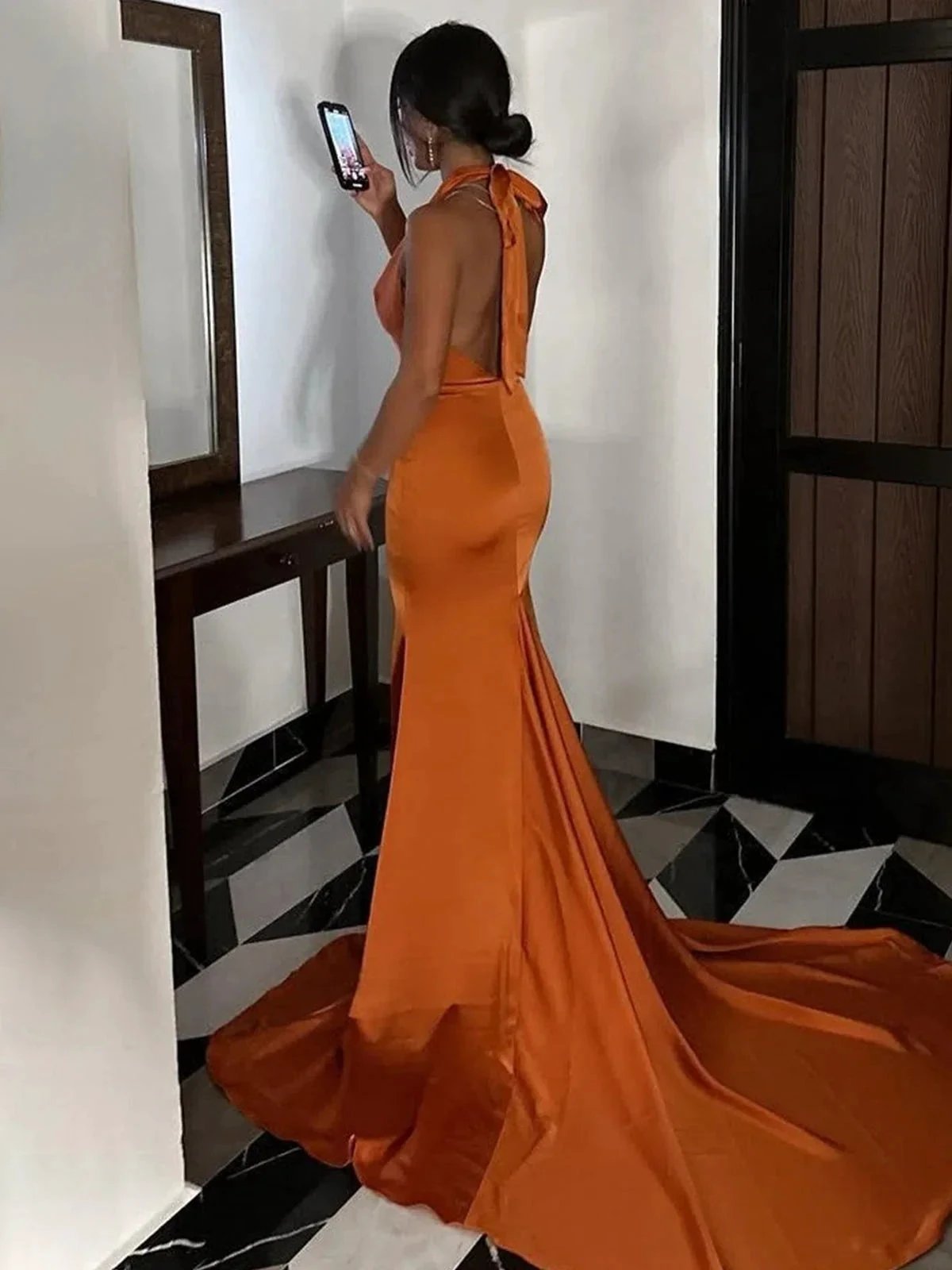 Merritt | Halter Sleeveless Satin Pleated Mermaid Prom Dress with Train by KissProm