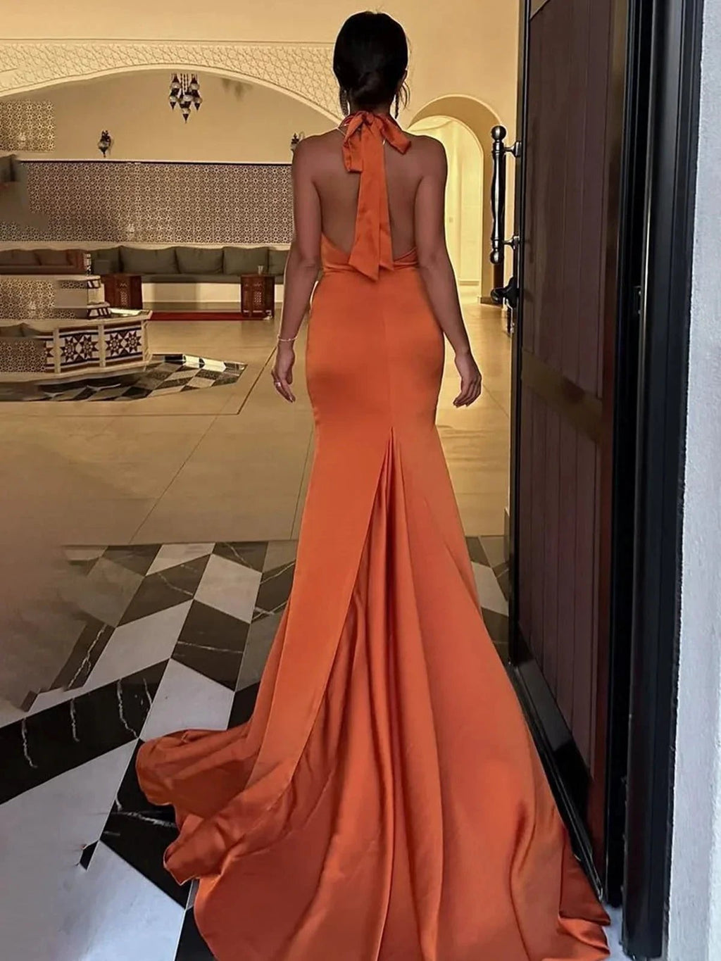 Merritt | Halter Sleeveless Satin Pleated Mermaid Prom Dress with Train by KissProm