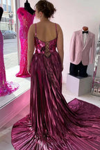 Yesenia | Metallic Off-the-Shoulder Pleated Prom Dress with Broken Mirrors by KissProm