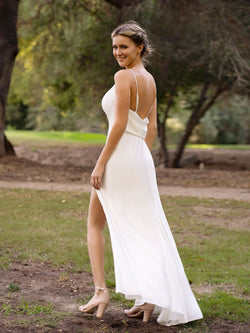 Ivory Spaghetti Straps Slip Bridesmaid Dress with Open Back and Slit by Anne of Brittany