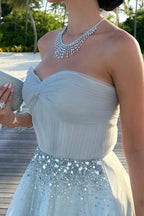 Mika | Strapless A-Line Tulle Long Prom Dress With Beading by KissProm