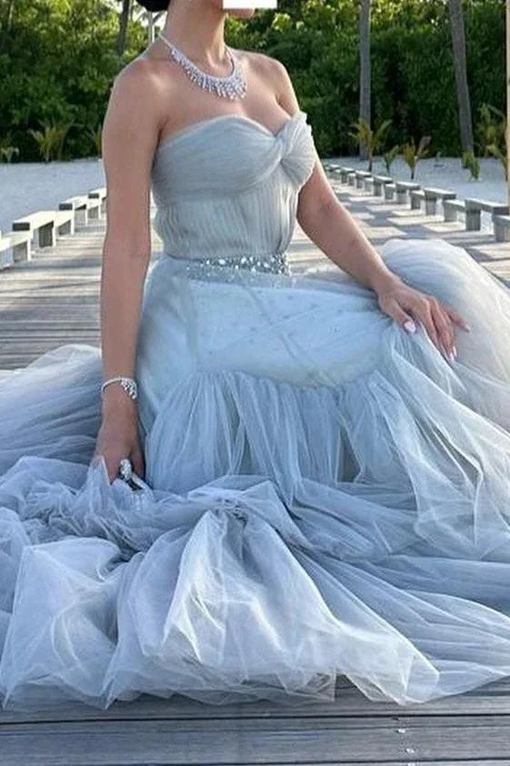 Mika | Strapless A-Line Tulle Long Prom Dress With Beading by KissProm