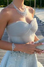 Mika | Strapless A-Line Tulle Long Prom Dress With Beading by KissProm