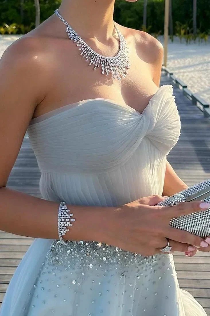 Mika | Strapless A-Line Tulle Long Prom Dress With Beading by KissProm