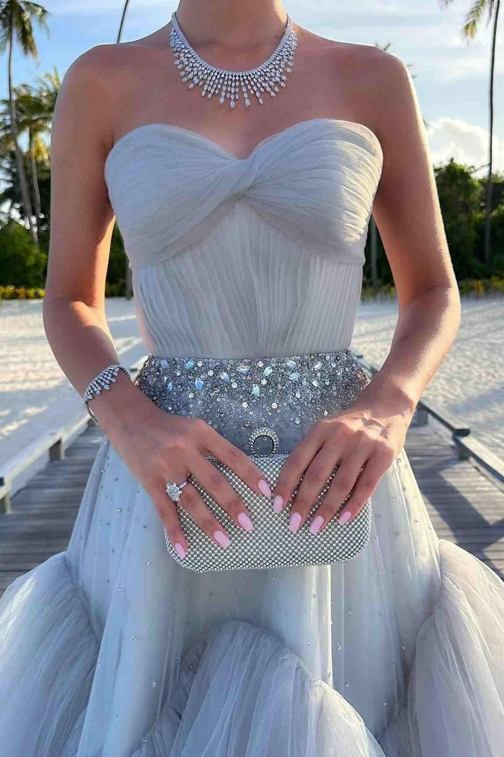 Mika | Strapless A-Line Tulle Long Prom Dress With Beading by KissProm
