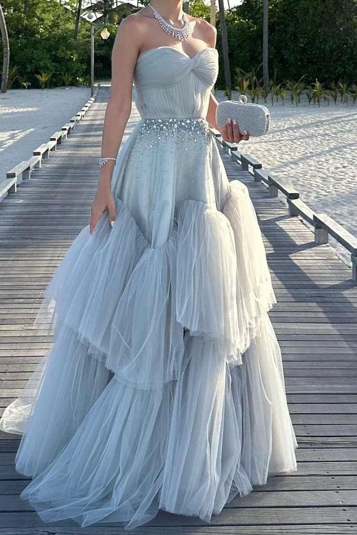Mika | Strapless A-Line Tulle Long Prom Dress With Beading by KissProm