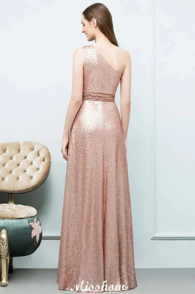 Misshow A-line Sequined One-shoulder Floor-Length Evening Dress Evening Dress by misshow.com