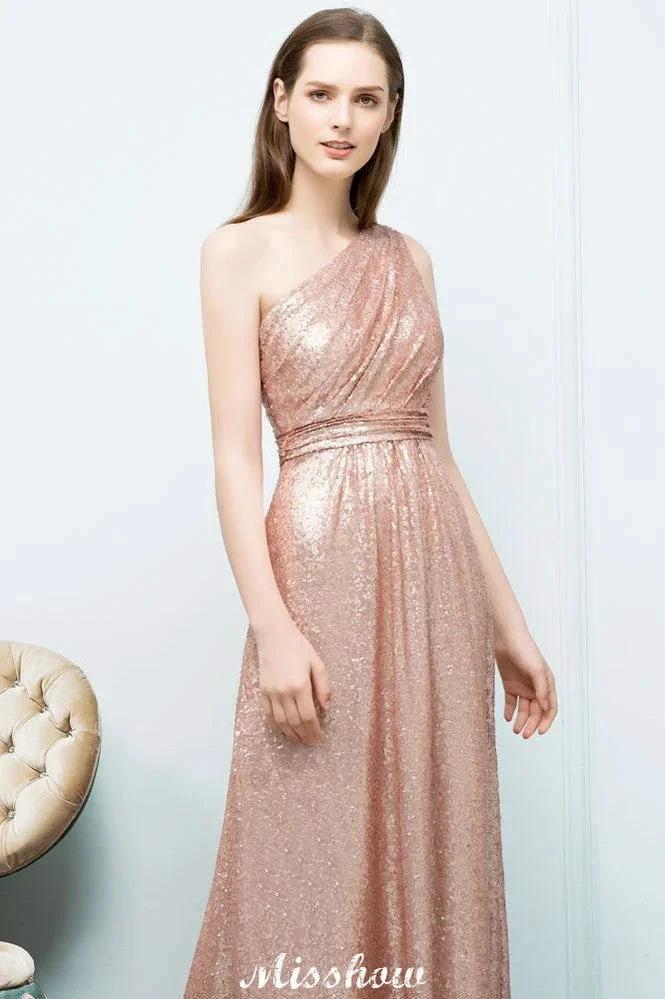 Misshow A-line Sequined One-shoulder Floor-Length Evening Dress Evening Dress by misshow.com