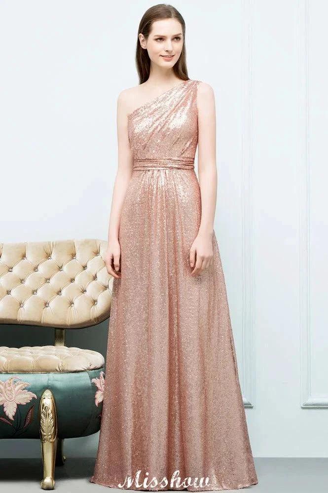 Misshow A-line Sequined One-shoulder Floor-Length Evening Dress Evening Dress by misshow.com