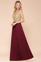 Women's Gold Appliques Evening Formal Dress Chiffon Lace Prom Long Ball Gown by misshow.com