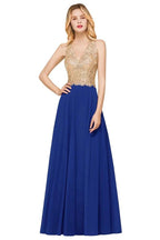 Women's Gold Appliques Evening Formal Dress Chiffon Lace Prom Long Ball Gown by misshow.com