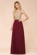 Women's Gold Appliques Evening Formal Dress Chiffon Lace Prom Long Ball Gown by misshow.com