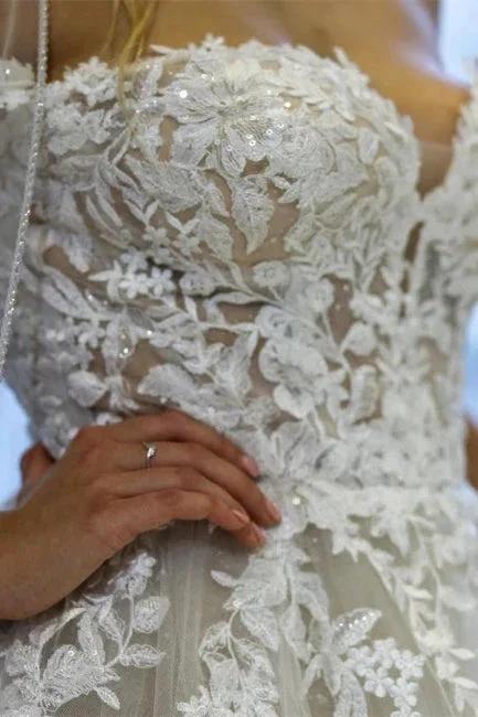 Modern A-line Off-the-shoulder Sleeveless Wedding Dresses With Lace by misshow.com