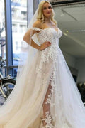 Modern A-line Off-the-shoulder Sleeveless Wedding Dresses With Lace by misshow.com