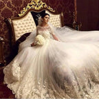 Modern Elegant Wedding Dress Stunning Long Appliques Sleeved Arabic Bridal Wears by misshow.com