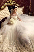 Modern Elegant Wedding Dress Stunning Long Appliques Sleeved Arabic Bridal Wears by misshow.com