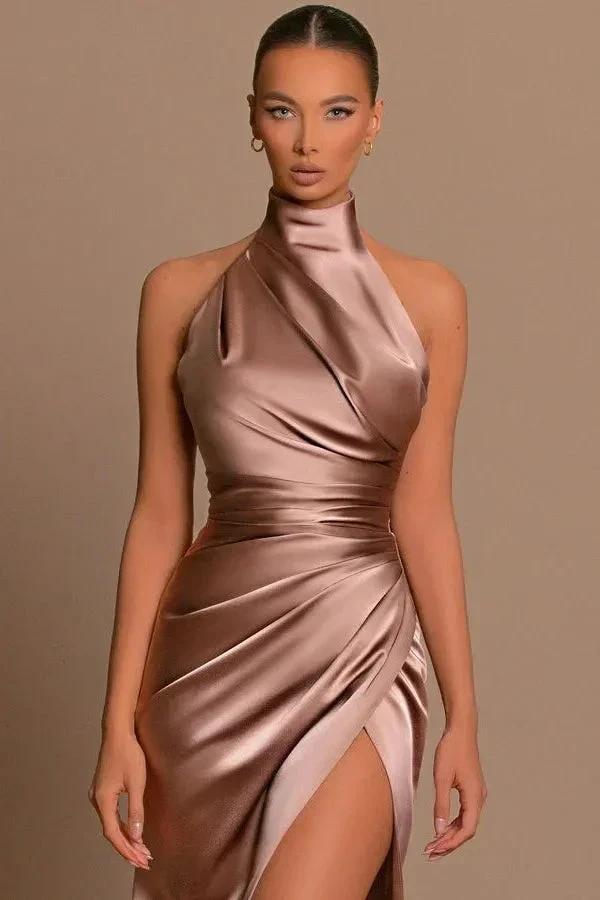 Modern Long A-line High Neck Sleeveless Prom Dress With Slit by misshow.com