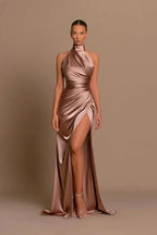 Modern Long A-line High Neck Sleeveless Prom Dress With Slit by misshow.com