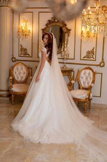 Modern Long A-line Sleeveless Wedding Dresses With Lace by misshow.com