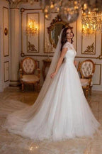 Modern Long A-line Sleeveless Wedding Dresses With Lace by misshow.com