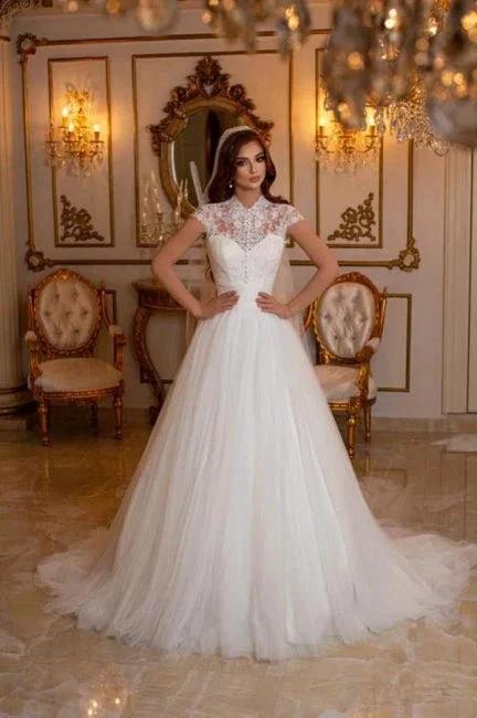 Modern Long A-line Sleeveless Wedding Dresses With Lace by misshow.com