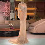 Modern Long Mermaid Beading Long Sleeves Prom Dress With Train by misshow.com