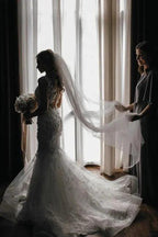Modern Long Mermaid Sleeveless Appliques Wedding Dresses With Lace by misshow.com