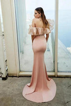 Modern Off-the-shoulder Evening Dress Long Pink Lace Prom Dresses With Slit by misshow.com
