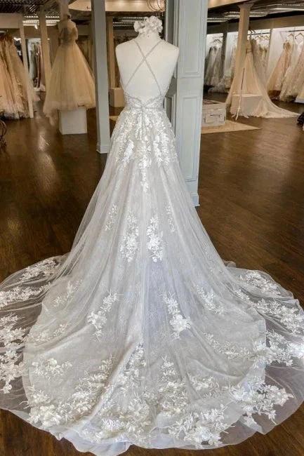 Modern Spaghetti Straps A-Line Wedding dresses With Lace by misshow.com