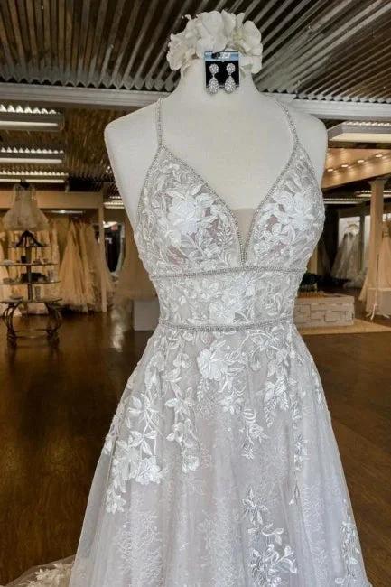 Modern Spaghetti Straps A-Line Wedding dresses With Lace by misshow.com