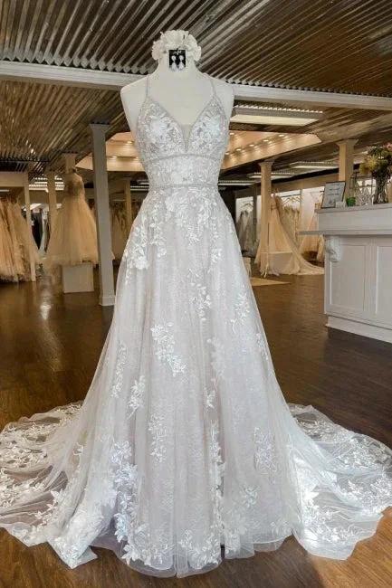 Modern Spaghetti Straps A-Line Wedding dresses With Lace by misshow.com