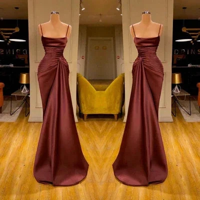 Modern Spaghetti Straps Satin Sleeveless Mermaid Prom Dress by misshow.com