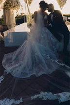 Modern V-neck Sleeveless A-line Wedding Dresses With Lace by misshow.com