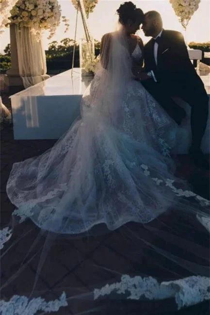 Modern V-neck Sleeveless A-line Wedding Dresses With Lace by misshow.com